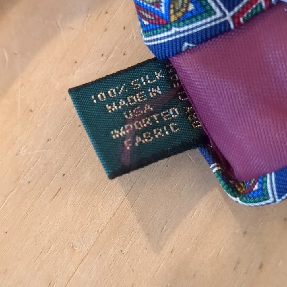 J. Crew 100 percent silk neck tie brown red blue gold Geometric